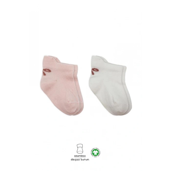2li Sneakers Smile Penye Çorap Pembe Ekru Yumuşak Ve Konforlu Günlük Çorap