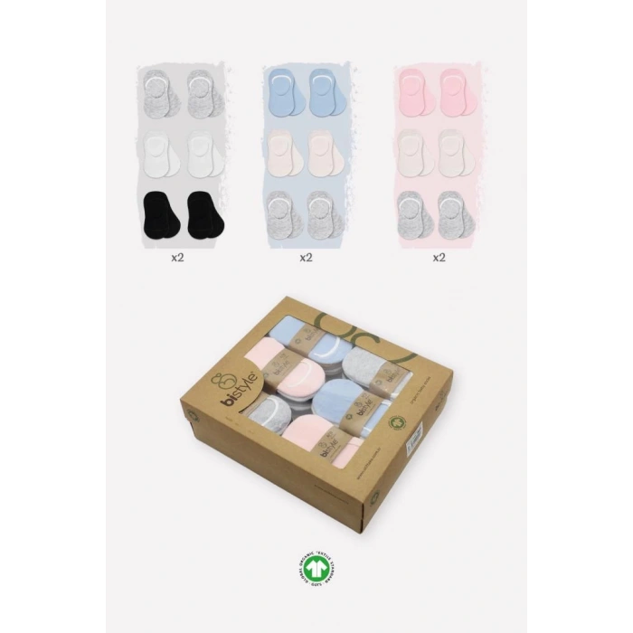 Eğitici Oyuncak Bistyle 6Lı Silikonlu Babet Penye Çorap BS30101B Pembe Ekru Gri