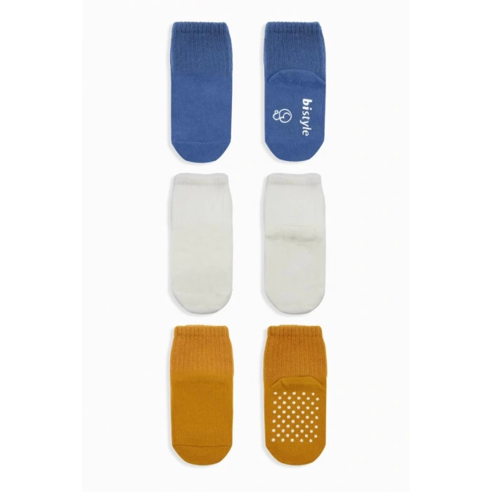 Kaymaz Penye Soket Çorap 3’lü İndigo Ekru Hardal, Şık ve Yumuşak