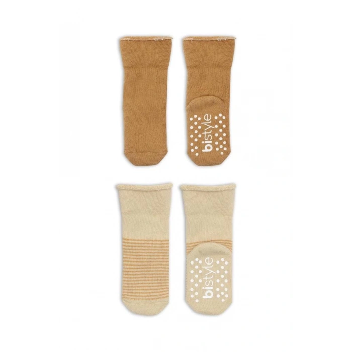 Bistyle Çemberli Kaymaz Havlu Soket Çorap 2Li BS10503 Bej-Hardal