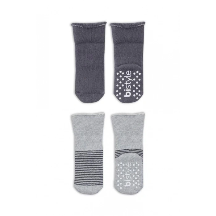  Bistyle Çemberli Kaymaz Havlu Soket Çorap 2Li BS10503 Gri-Antrasit