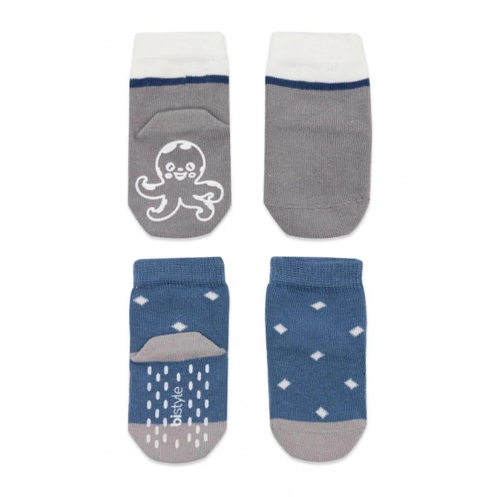  Bistyle Hayvan Figürlü Kaymaz Erkek Soket Çorap 2Li BS10119 İndigo