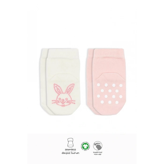 Hayvan Figürlü Kaymaz Soket Çorap 2’li Pembe Ekru, Kaydırmaz ve Yumuşak
