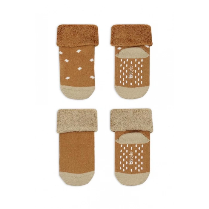 Bistyle Puanlı Kaymaz Havlu Soket Çorap 2Li BS10502 Hardal
