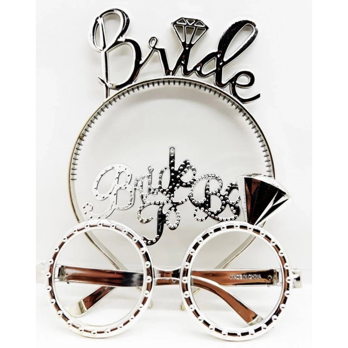 Çocuk BrideYazılıTaçveBrideToBeYazılıGözlükSetiGümüşRenk