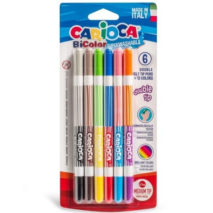 Çocuk Carioca Bicolor Süper Yıkanabilir Çift Uçlu Keçeli Boya Kalemi 6Lı 12 Renk