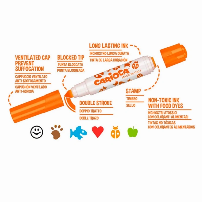 Çocuk Carioca Stamperello Yıkanabilir Keçeli Boya Kalemi 6Lı