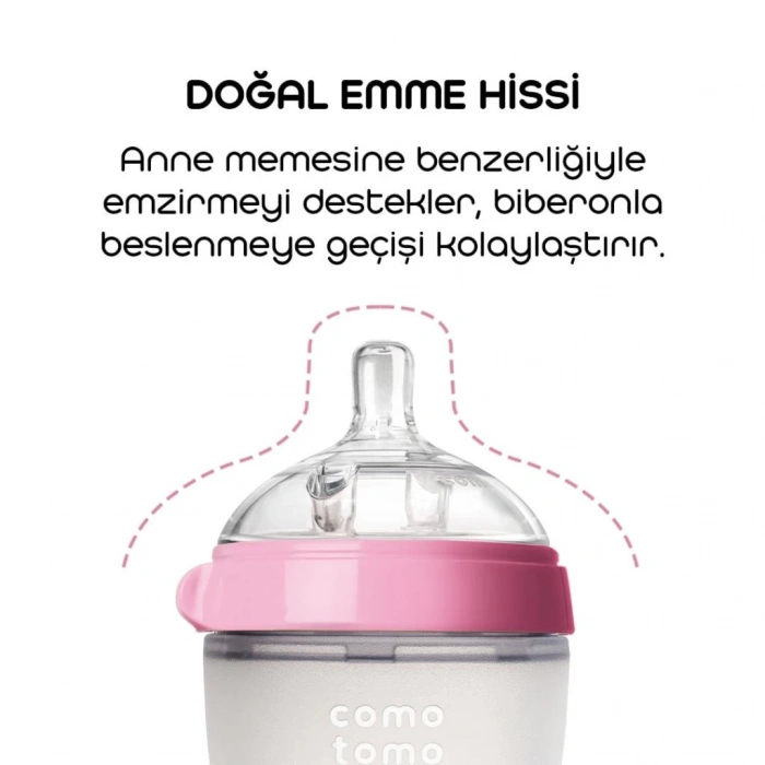 Anne Bebek Pembe Silikon Antikolik Biberon 150 ml 0-3 Ay Anne Göğsü Hissi