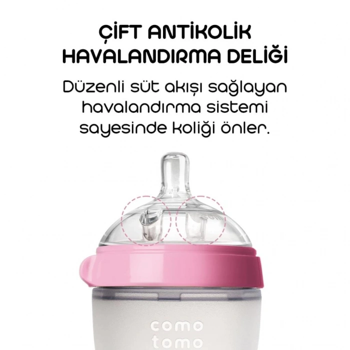  Comotomo Antikolik Silikon Biberon 250 ml 3-6 Ay Pembe