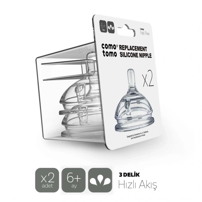 Anne Bebek 6+ Ay Biberon Emziği Silikon 2li Hızlı Akış Anne Göğsü Hissi