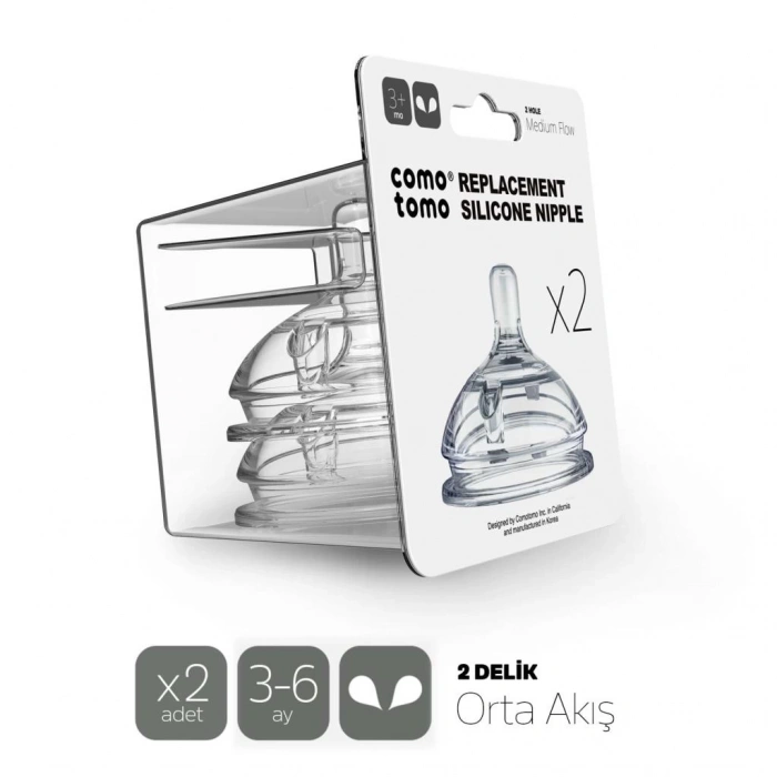 Anne Bebek Silikon Biberon Emziği 2li Orta Akış 3-6 Ay Gaz Yapmaz
