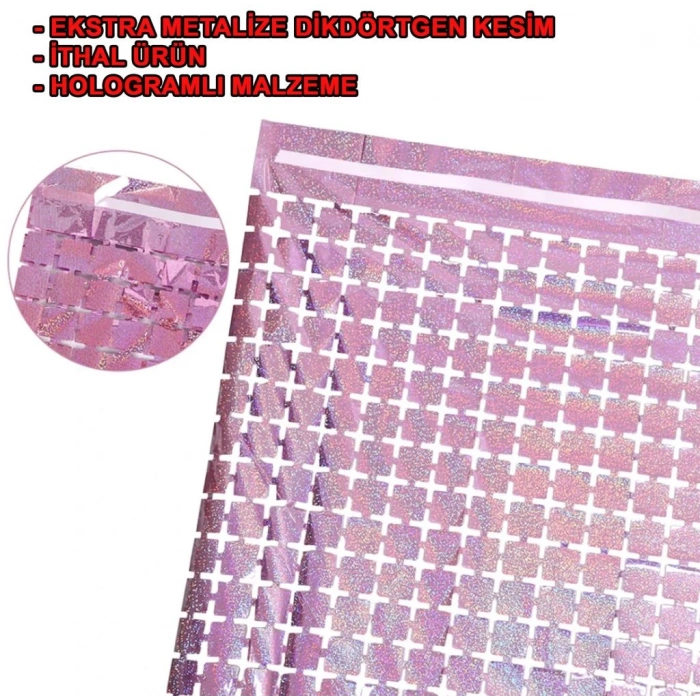  Ekstra Metalize Rose Gold Renk Disko Dikdörtgen Kesim Kapı Perdesi Dekorasyon 1x2 Metre