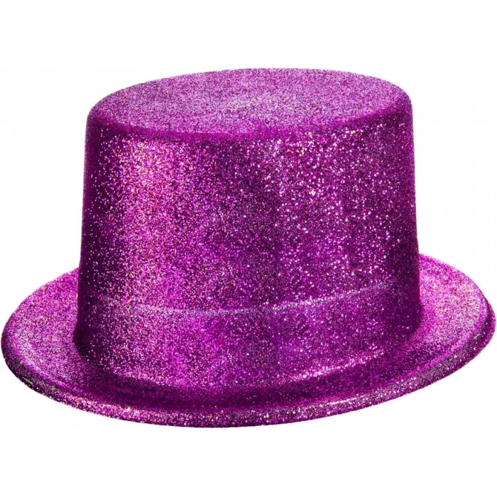 Fuşya Pembe Parıltılı Simli Fötr Silindir Şapka Çocuk ve Yetişkin İçin Parti Aksesuarı