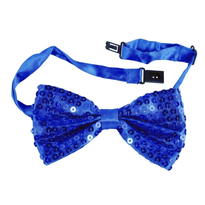 Gece Işıltısı Mavi Payetli Pullu Papyon 7x2 cm Şık ve Işıltılı Parti Detayı