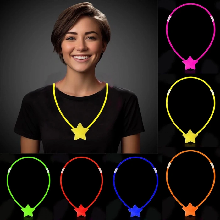 Çocuk   Glow Stick Yıldız Kolye - Glow Kolye - Glow Stick Partisi Yıldız Kolye 6 Adet