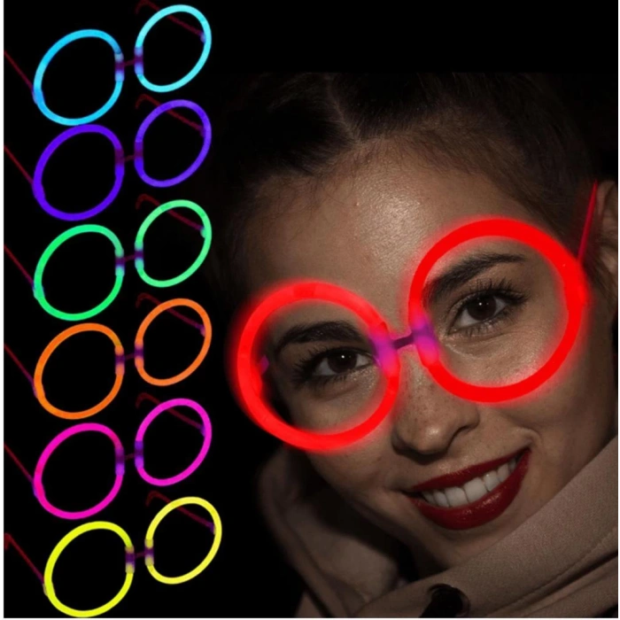 Çocuk   Glow Stick Yuvarlak Gözlük - Glow Partisi Gözlükleri - Glow Stick Gözlük 12 Adet