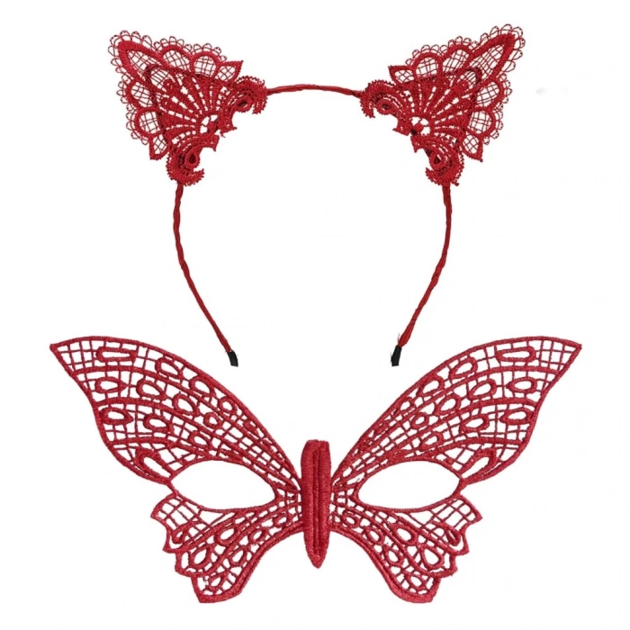 Eğitici Çocuk Gösterişli Kırmızı Dantel Maske ve Taç Seti 7 No – Masquerade ve Davetler için