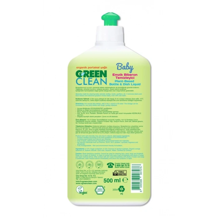 Çocuk Green Clean Baby Bitkisel Emzik Biberon Temizleyici 500 ml