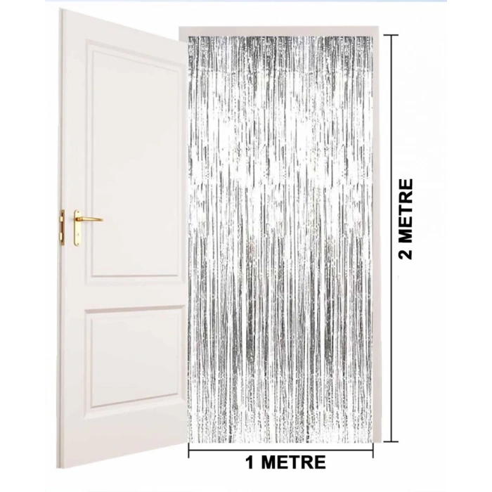 Eğitici Oyuncak Gümüş Renk Ekstra Metalize Parlak Saçaklı Arka Fon Perde İthal A Kalite 1x2 Metre