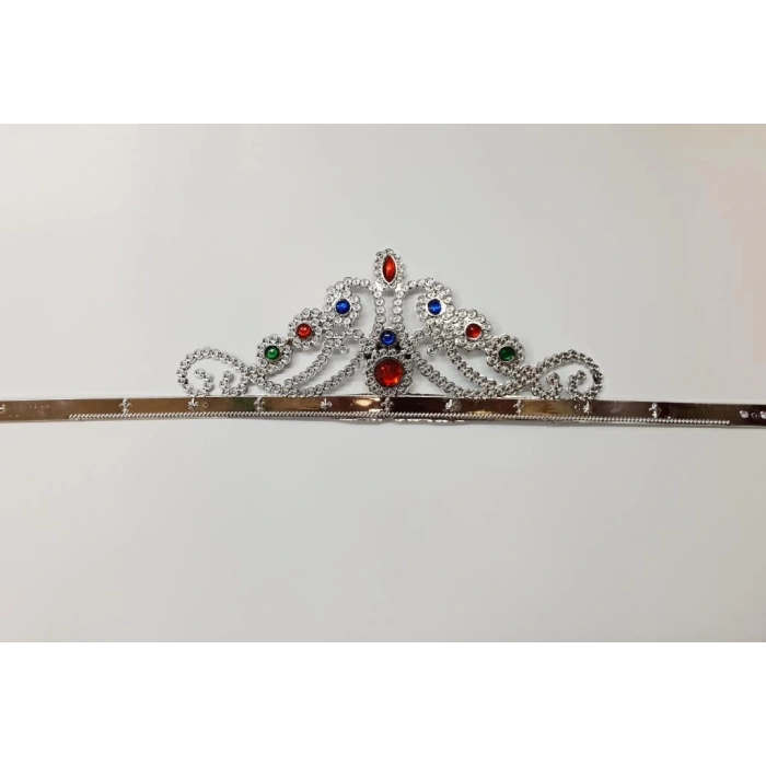 Çocuk GümüşRenkPlastikPrensesTacıKraliçeTacı60cm