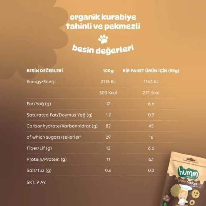 Çocuk Humm Organik Tahinli ve Pekmezli Vegan Kurabiye 55 Gr