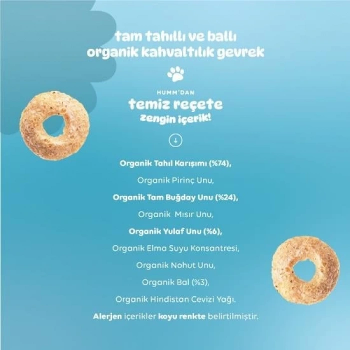 Çocuk Humm Organik Tam Tahıllı ve Ballı Kahvaltılık Gevrek 80 Gr