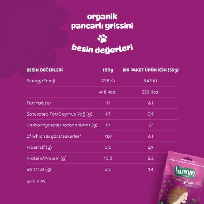 Çocuk Humm Organik Vegan Pancarlı Grissini 55 Gr