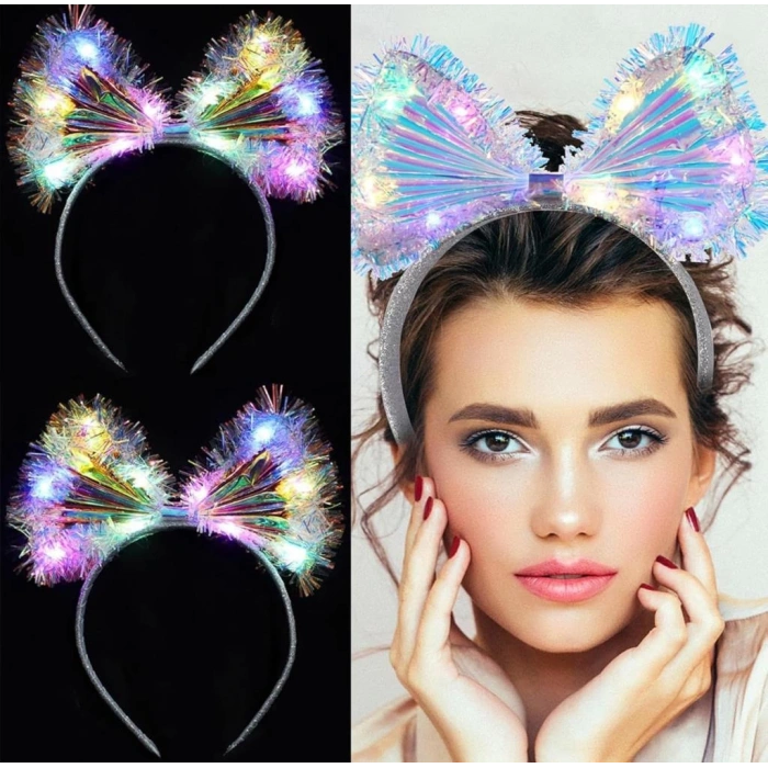 Işıltılı Fiber Fiyonk Gece Tacı Işıklı Ledli Eğlenceli Parti Tacı