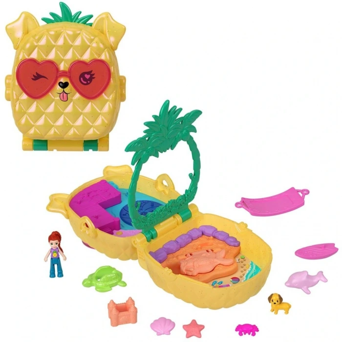 Eğitici Oyuncak JFV00 Polly Pocket Ananas Köpekçik Plajı Mini Oyun Seti