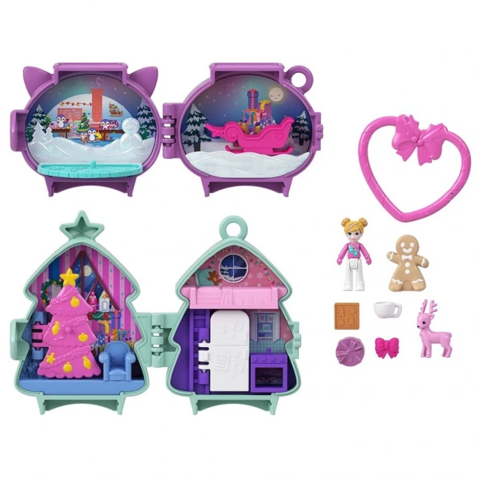 Eğitici Çocuk JGM53 Polly Pocket Sevimli Yılbaşı 2li Paket Oyun Seti