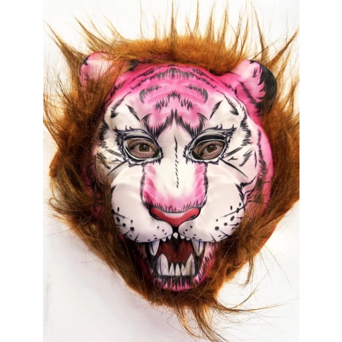 Çocuk Kahverengi Saçlı Pembe Yüz Kurt Maske Kaplan Maske Mega Peluş 26 No