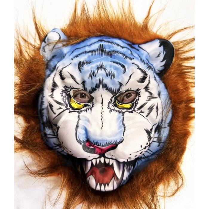 Çocuk Kahverengi Saçlu Köpek Kurt Kaplan Maskesi Mega Peluş 34 No