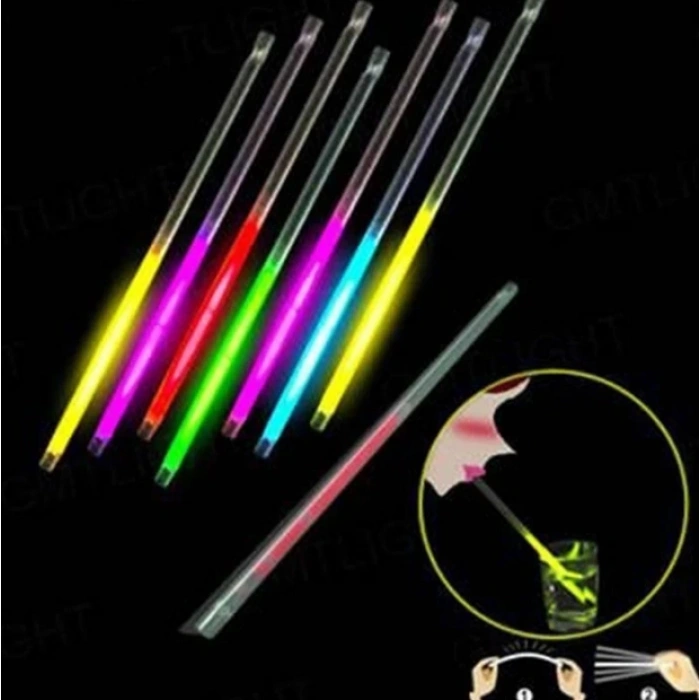 Çocuk Karanlıkta Parlayan Glow  Fosforlu Pipet 3 Renk 3 Adet
