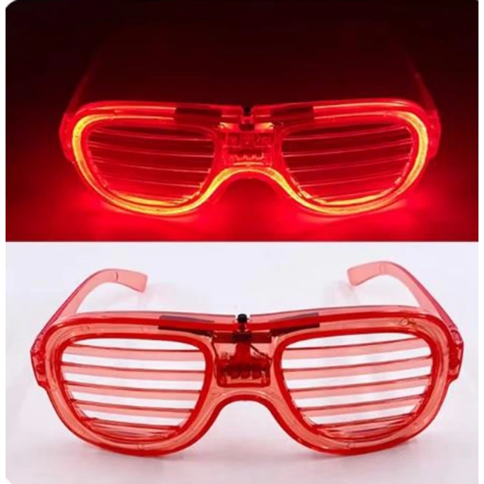 Eğitici Çocuk Kırmızı Led Işıklı Parti Gözlüğü - Neon Glow Şerit Gözlük 3 Modlu