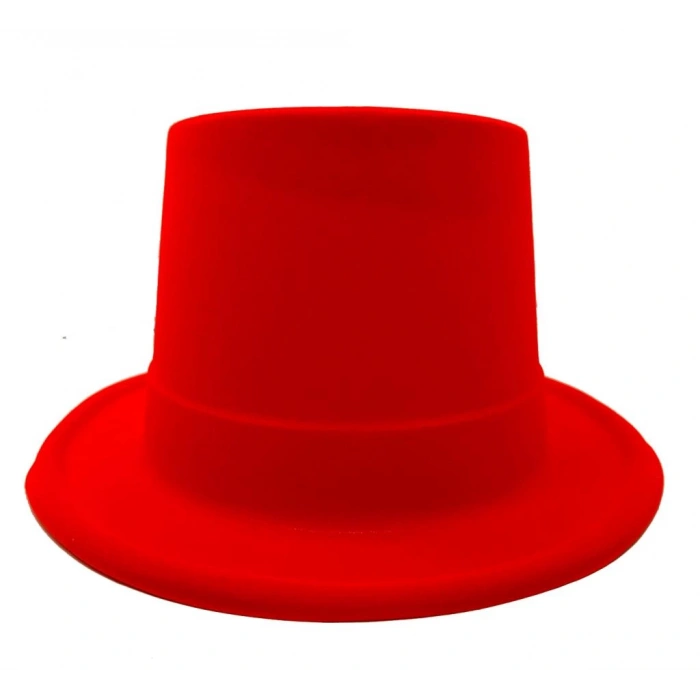 Çocuk Kırmızı Renk Plastik Nubuk Kadife Kaplama Fötr Şapka 11 cm