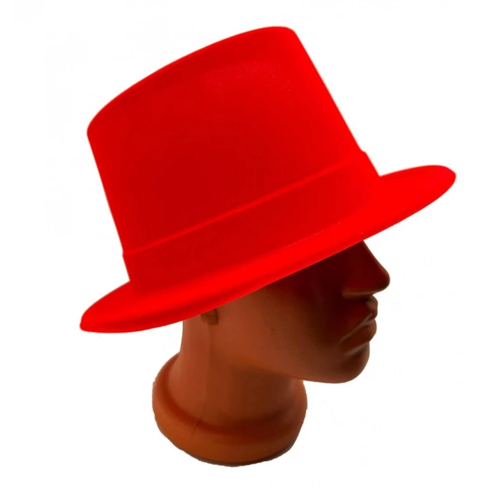 Çocuk Kırmızı Renk Plastik Nubuk Kadife Kaplama Fötr Şapka 11 cm