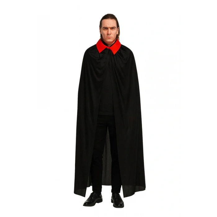 Nessiworld Kırmızı Yakalı Siyah Dracula Pelerin 120 cm