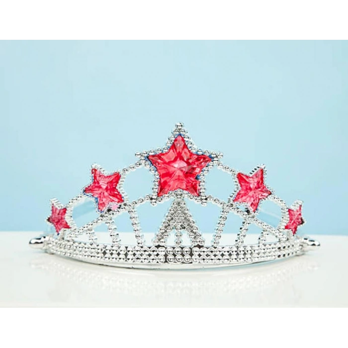 Çocuk Kırmızı Yıldız Taşlı Plastik Kraliçe Prenses Elsa Tacı Çocuk Boy