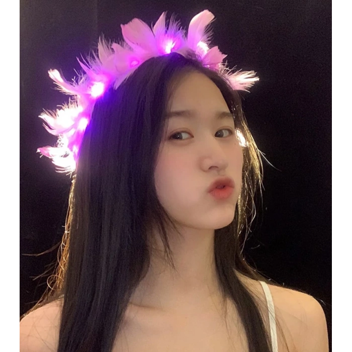 Led Işıklı Rengarenk Yanan 3 Fonksiyonlu Pembe Parti Tacı 12x12 cm