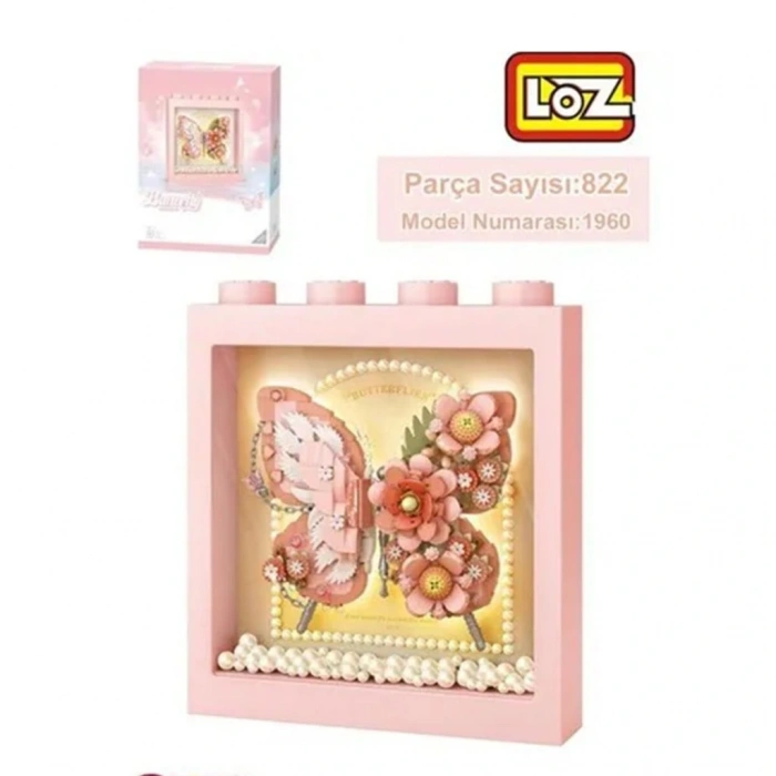 Eğitici Oyuncak LZ-1960 LOZ PEMBE KELEBEK ÇERÇEVE 822 PARÇA BLOCK OYUNCAK
