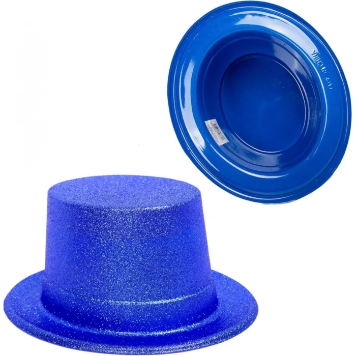 Mavi Simli Fötr Silindir Şapka Çocuk Gelişimine Uygun Parti Aksesuarı