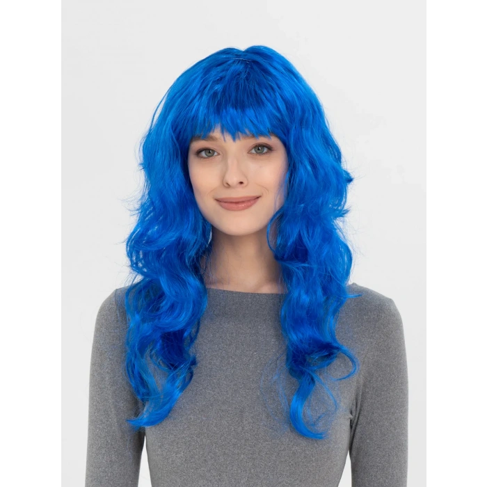 Çocuk Mavi Renk Uzun Dalgalı Parti Peruğu