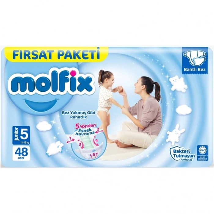 Çocuk Molfix Bebek Bezi Fırsat Paketi 5 Beden 11-18 Kg 48 Adet