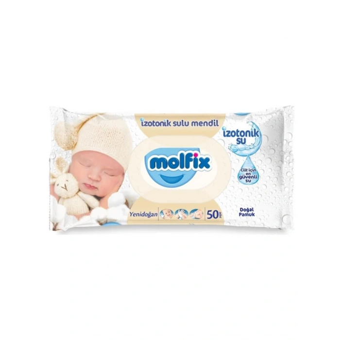 Çocuk Molfix Yenidoğan İzotonik Sulu Doğal Pamuk Islak Havlu Mendil 3Lü 150 Yaprak