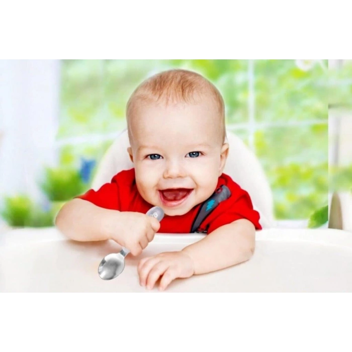 Çocuk Paslanmaz Çelik Çatal Kaşık Seti 522 Gri