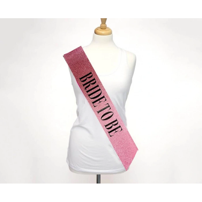 Çocuk Pembe Üzeri Siyah Kalın Bride To Be Yazılı Simli Işıltılı Kuşak Kemer 10x80 cm