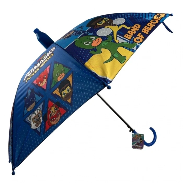 PJ Mask lisanslı şemsiye, yağmurlu havalarda çocukların güvenle oyun ve aktivite yapmasını sağlar