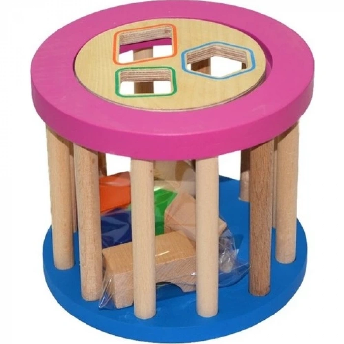 Ahşap silindir bultak ile şekil tanıma, dikkat ve motor becerileri geliştiren eğitici oyuncak