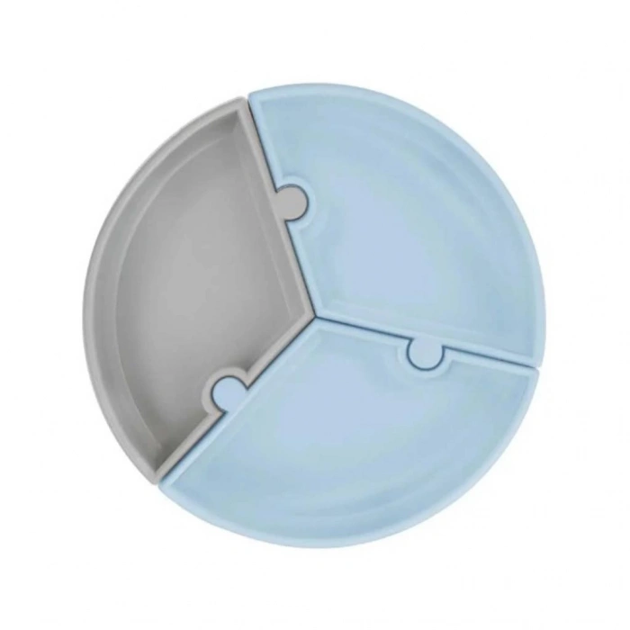 Çocuk Puzzle Vakum Tabanlı Silikon Tabak Mineral Blue / Powder Grey