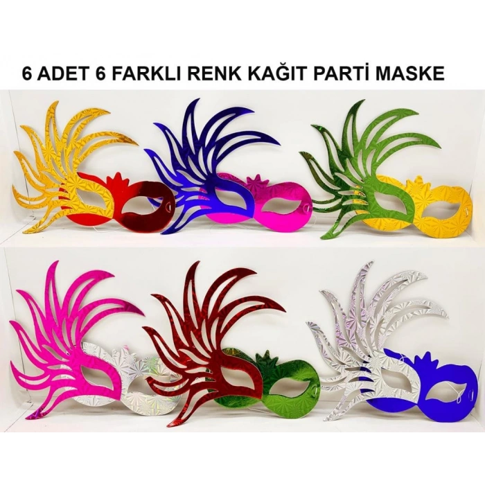 Rengarenk Kağıt Malzemeden İmal Parti Balo Maskesi 6 Adet Çocuklar İçin Eğitici